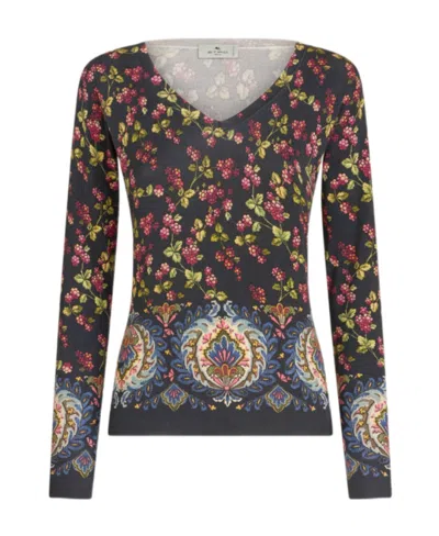 ETRO ETRO FLORAL PATTERNED V-NECK KNITTED TOP