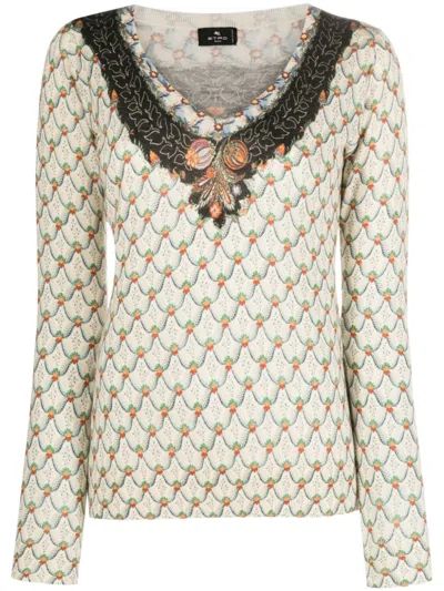 Etro Floral-print Knitted Top In Multicolor