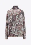 Etro Grey Floral Print Knitted Wool Sweater In Multicolor