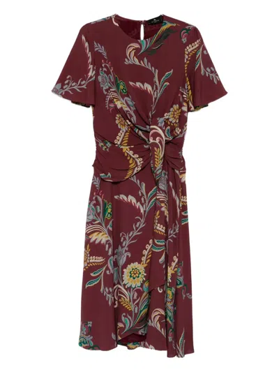 Etro Floral-print Knot-detail Dress In Red