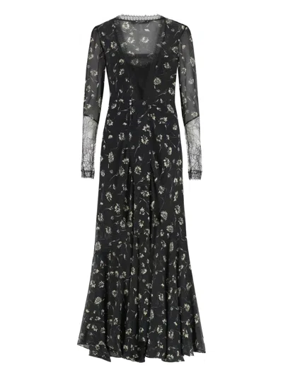 Etro Floral-print Lace-trimmed Maxi Dress In Black