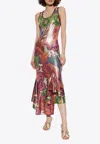 Etro Laminated Jersey Dress With Maxi Floral Print