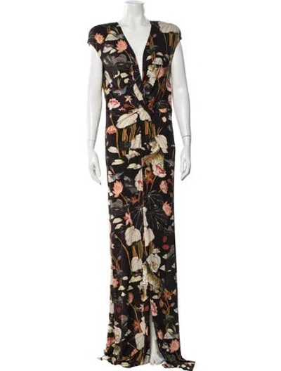 Pre-owned Etro Floral Print Long Dress In Black