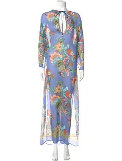 Pre-owned Etro Floral Print Long Dress In Blue