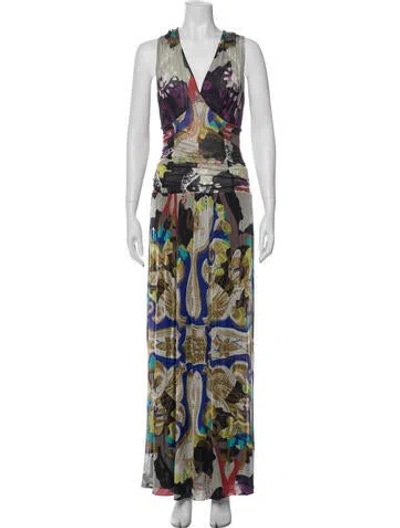 Pre-owned Etro Floral Print Long Dress In Blue