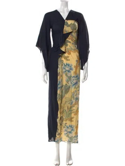 Pre-owned Etro Floral Print Long Dress In Blue