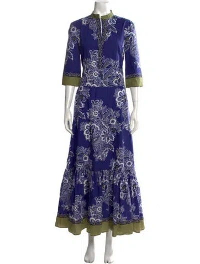 Pre-owned Etro Floral Print Long Dress In Blue