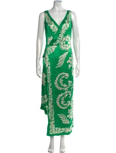Pre-owned Etro Floral Print Long Dress In Green