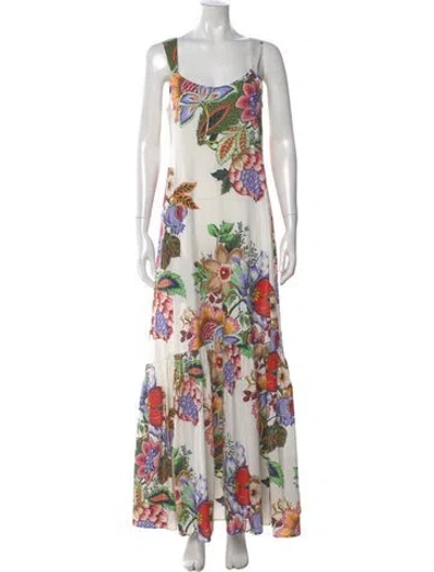 Pre-owned Etro Floral Print Long Dress In White