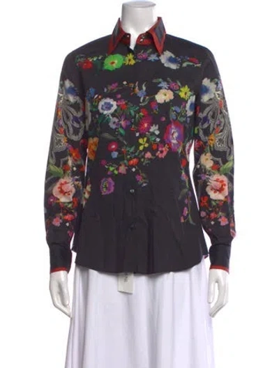 Pre-owned Etro Floral Print Long Sleeve Blouse In Black