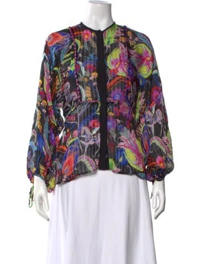 Pre-owned Etro Floral Print Long Sleeve Blouse In Black