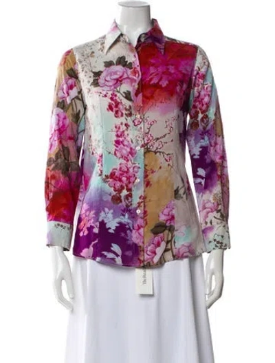 Pre-owned Etro Floral Print Long Sleeve Blouse In Blue