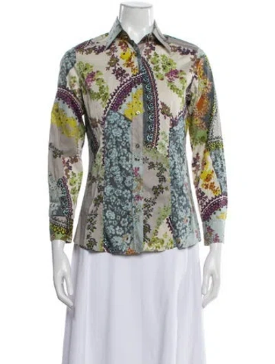 Pre-owned Etro Floral Print Long Sleeve Blouse In Blue