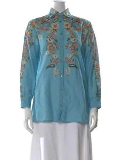 Pre-owned Etro Floral Print Long Sleeve Blouse In Blue