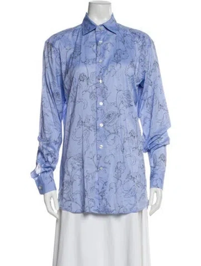Pre-owned Etro Floral Print Long Sleeve Blouse In Blue