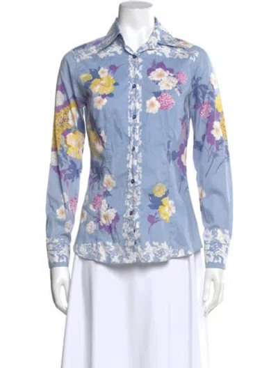 Pre-owned Etro Floral Print Long Sleeve Blouse In Blue