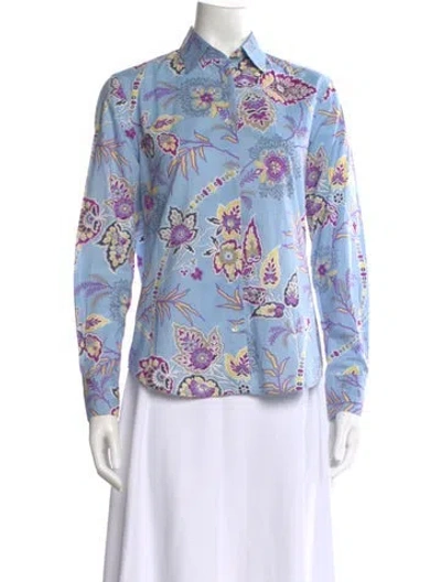 Pre-owned Etro Floral Print Long Sleeve Blouse In Blue