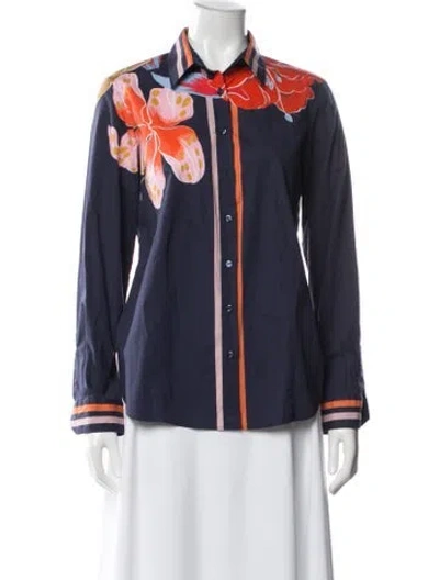 Pre-owned Etro Floral Print Long Sleeve Blouse In Blue