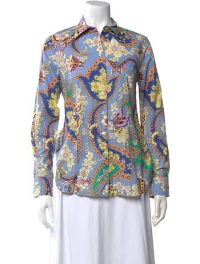 Pre-owned Etro Floral Print Long Sleeve Blouse In Blue