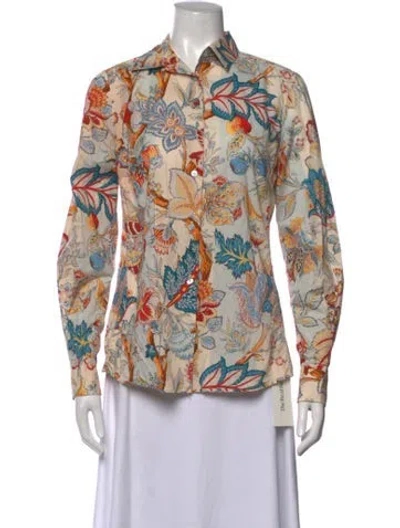 Pre-owned Etro Floral Print Long Sleeve Blouse In Blue