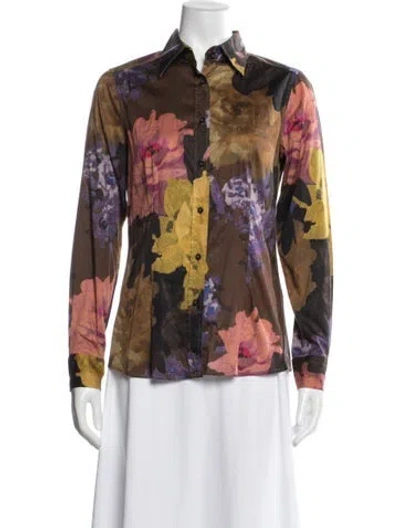 Pre-owned Etro Floral Print Long Sleeve Blouse In Brown