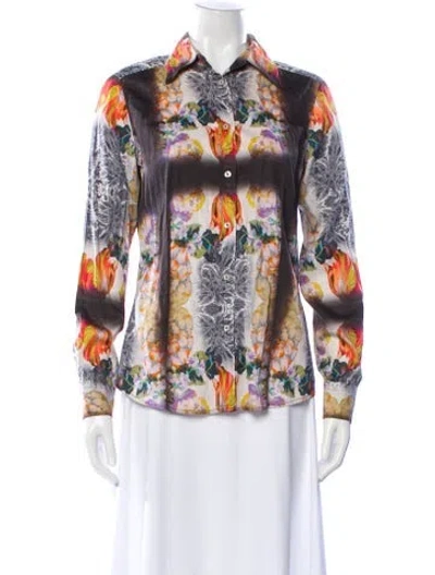 Pre-owned Etro Floral Print Long Sleeve Blouse In Gray