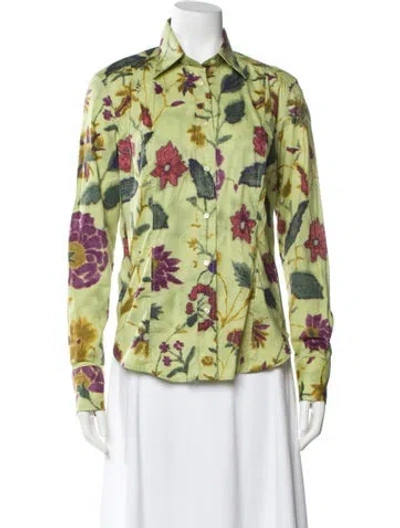 Pre-owned Etro Floral Print Long Sleeve Blouse In Green