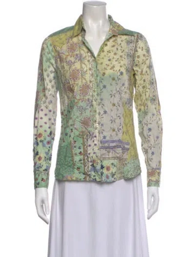 Pre-owned Etro Floral Print Long Sleeve Blouse In Green