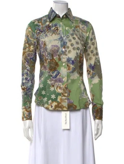 Pre-owned Etro Floral Print Long Sleeve Blouse In Green