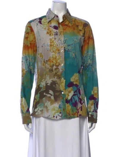 Pre-owned Etro Floral Print Long Sleeve Blouse In Green