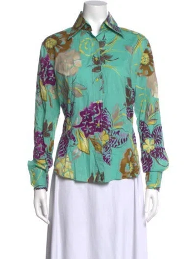 Pre-owned Etro Floral Print Long Sleeve Blouse In Green