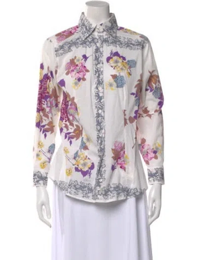 Pre-owned Etro Floral Print Long Sleeve Blouse In Neutral