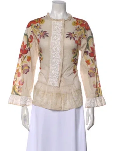 Pre-owned Etro Floral Print Long Sleeve Blouse In Neutral