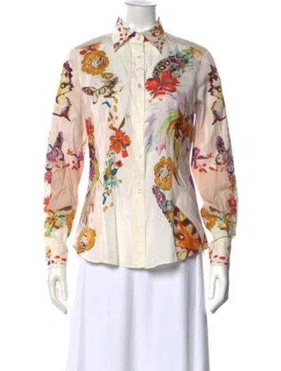 Pre-owned Etro Floral Print Long Sleeve Blouse In Neutral