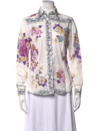Pre-owned Etro Floral Print Long Sleeve Blouse In Neutrals