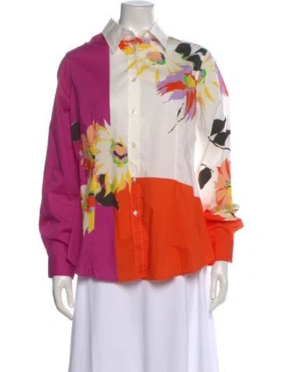 Pre-owned Etro Floral Print Long Sleeve Blouse In Orange