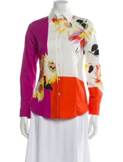 Pre-owned Etro Floral Print Long Sleeve Blouse In Orange