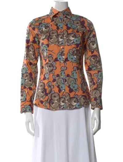 Pre-owned Etro Floral Print Long Sleeve Blouse In Orange