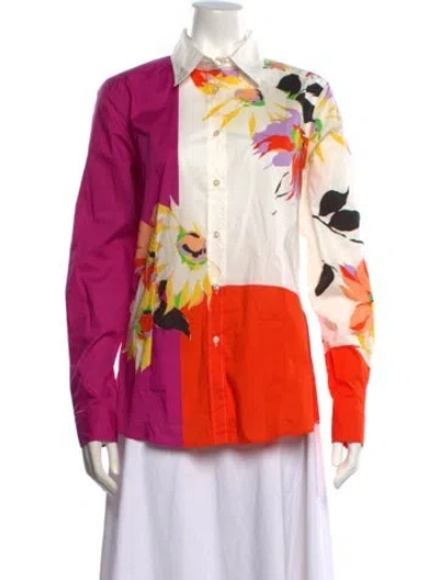 Pre-owned Etro Floral Print Long Sleeve Blouse In Orange