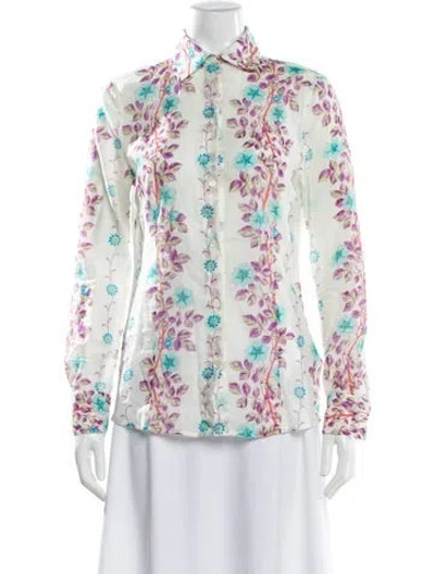 Pre-owned Etro Floral Print Long Sleeve Blouse In Pink