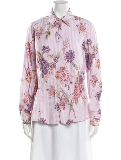 Pre-owned Etro Floral Print Long Sleeve Blouse In Pink
