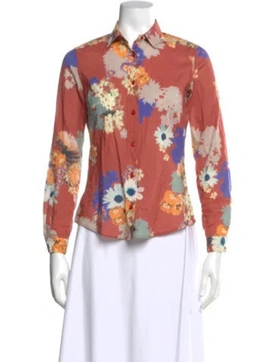 Pre-owned Etro Floral Print Long Sleeve Blouse In Pink