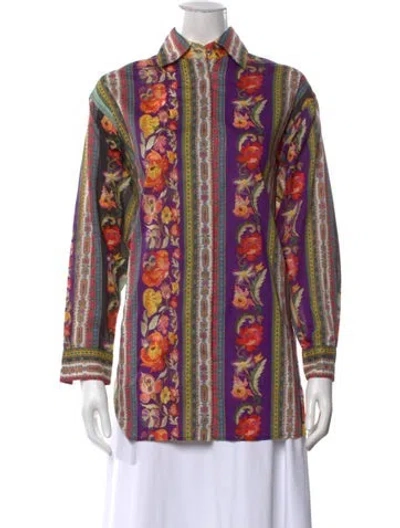 Pre-owned Etro Floral Print Long Sleeve Blouse In Pink