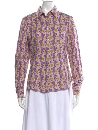 Pre-owned Etro Floral Print Long Sleeve Blouse In Purple