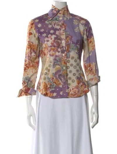 Pre-owned Etro Floral Print Long Sleeve Blouse In Purple