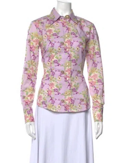 Pre-owned Etro Floral Print Long Sleeve Blouse In Purple