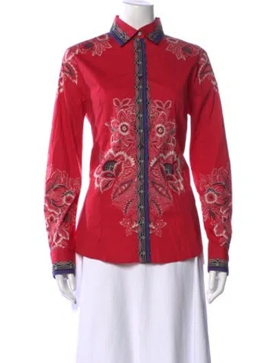 Pre-owned Etro Floral Print Long Sleeve Blouse In Red