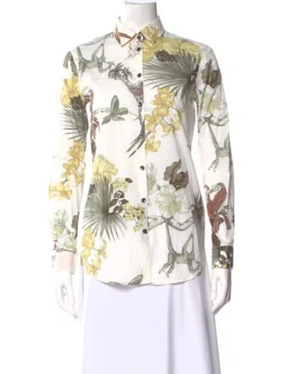 Pre-owned Etro Floral Print Long Sleeve Blouse In White