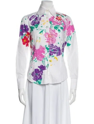 Pre-owned Etro Floral Print Long Sleeve Blouse In White