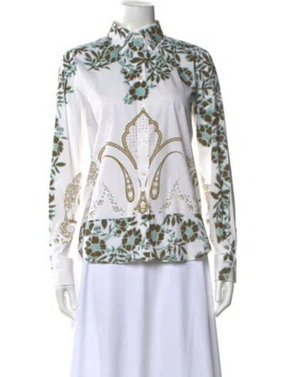 Pre-owned Etro Floral Print Long Sleeve Blouse In White